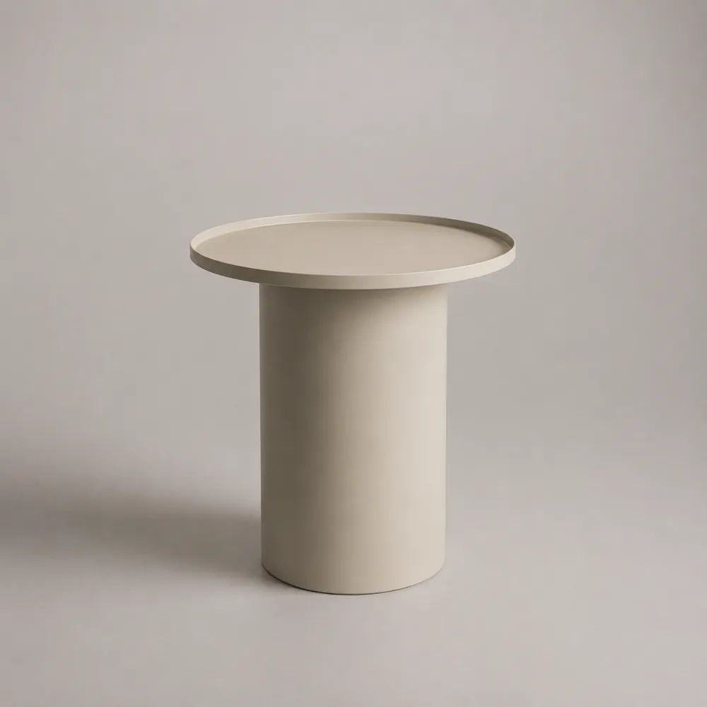 Runder Beistelltisch aus pulverbeschichtetem Stahl, Creme, Ø 40 × H 50 cm
