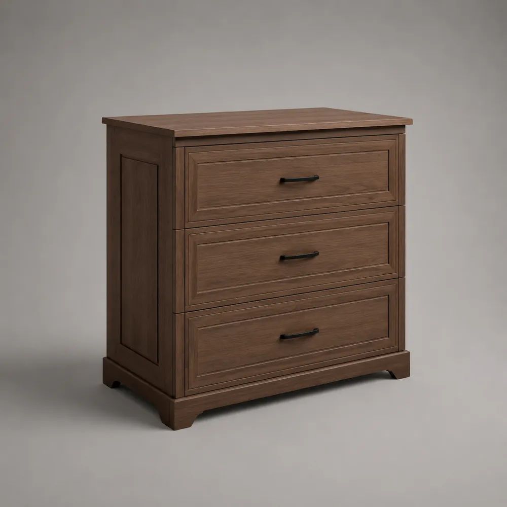 Kommode mit 3 Schubladen aus Spanplatte und MDF, Braun/Schwarz, 84 × 42 × 85 cm