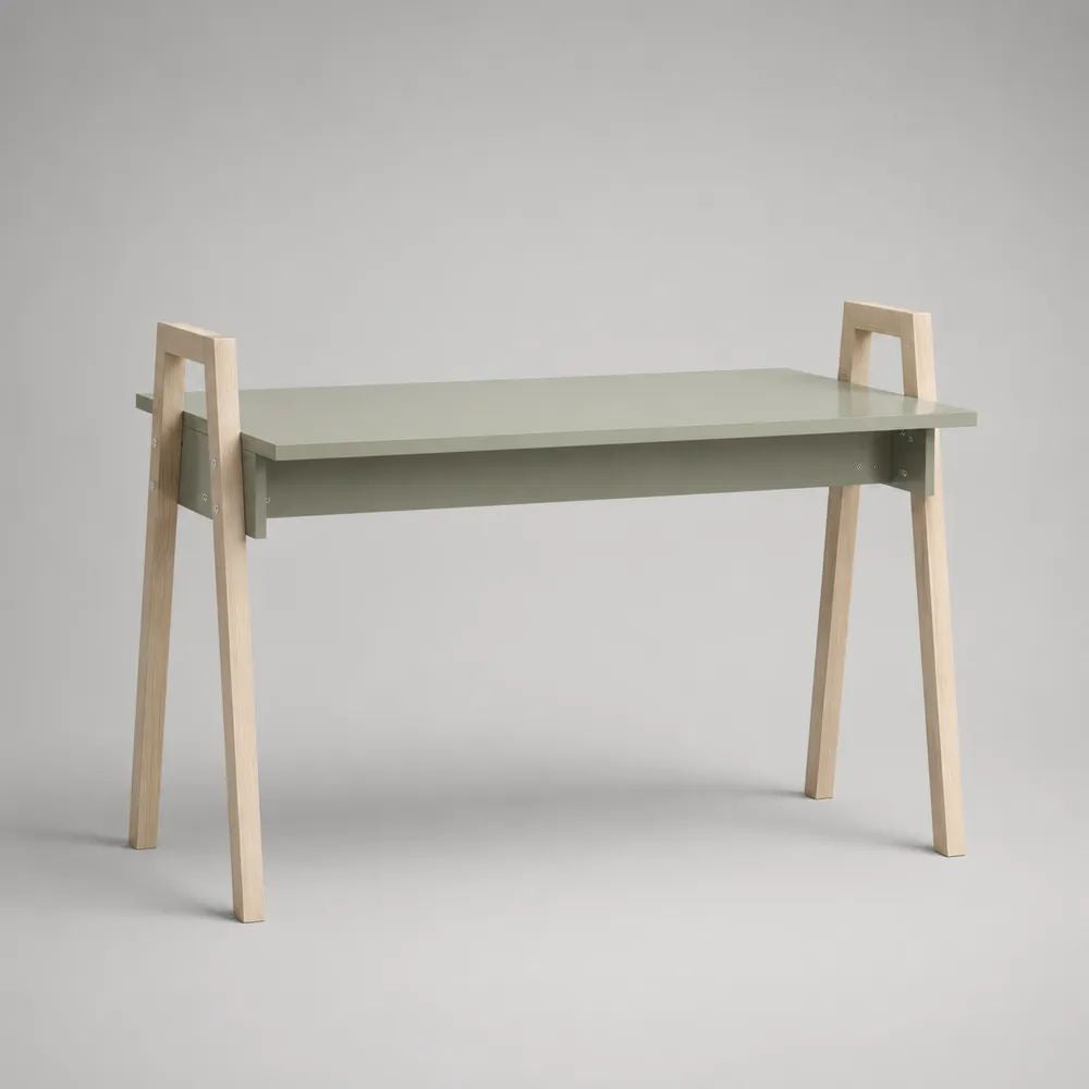 Rechteckiger Schreibtisch aus MDF und massivem Kiefernholz, Grüngrau/Natur, 120 × 60 × 85 cm